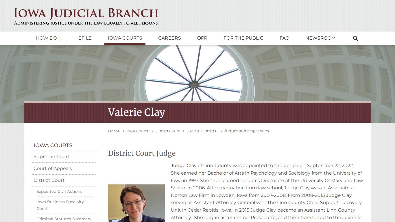 Valerie Clay | District 6 Judges and Magistrates | Iowa Judicial Branch